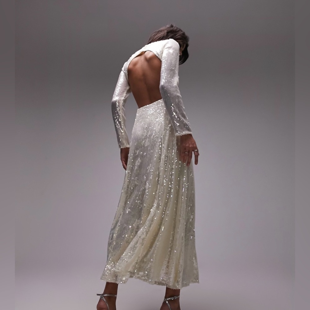 Topshop maxi sequin dress in ivory size US 4 - Picture 2 of 6